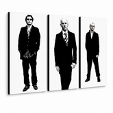 Χειροποίητος πίνακας ζωγραφικής POP Art REM 3 piece rem – Τρισδιάστατη απεικόνιση του χειροποίητα ζωγραφισμένου καμβά σε λευκό φόντο. Κυρίαρχα χρώματα: μαύρο, λευκό, γκρι.