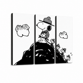 Χειροποίητος πίνακας ζωγραφικής POP Art SNOOPY 3 τεμαχίων snoopy2 – Τρισδιάστατη απεικόνιση του χειροποίητα ζωγραφισμένου καμβά σε λευκό φόντο. Κυρίαρχα χρώματα: μαύρο, λευκό.