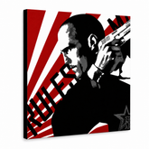 Χειροποίητος πίνακας ζωγραφικής POP Art THE TRANSPORTER - Courier 1 part kur2 – Τρισδιάστατη απεικόνιση του χειροποίητα ζωγραφισμένου καμβά σε λευκό φόντο. Κυρίαρχα χρώματα: κόκκινο, μαύρο, λευκό.