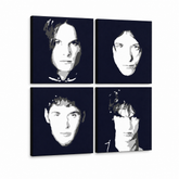 Χειροποίητος πίνακας ζωγραφικής POP Art The Vervet 4 piece tv – Τρισδιάστατη απεικόνιση του χειροποίητα ζωγραφισμένου καμβά σε λευκό φόντο. Κυρίαρχα χρώματα: μαύρο, λευκό, καφέ.