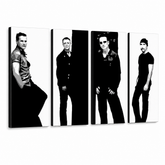 Χειροποίητος πίνακας ζωγραφικής POP Art U2 σε μαύρο 4 τεμάχια U2 – Τρισδιάστατη απεικόνιση του χειροποίητα ζωγραφισμένου καμβά σε λευκό φόντο. Κυρίαρχα χρώματα: μαύρο, λευκό, γκρι.