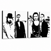 Χειροποίητος πίνακας ζωγραφικής POP Art U2 σε μαύρο 4 τεμάχια U22 – Τρισδιάστατη απεικόνιση του χειροποίητα ζωγραφισμένου καμβά σε λευκό φόντο. Κυρίαρχα χρώματα: μαύρο, λευκό.