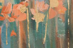 Χειροποίητη ζωγραφική σε καμβά με θέμα αφηρημένο δάσος με πορτοκαλί και χρυσές πινελιές – πρόσθετη λεπτομέρεια με ορατή υφή και σύνθεση, Papilora.