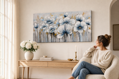 Ζωγραφισμένος πίνακας τοίχου ΛΟΥΛΟΥΔΙΑ 100x50 εκ. – χειροποίητος πίνακας σε κομψό εσωτερικό (Scandi cream) | wall mockup | premium canvas | Papilora.sk