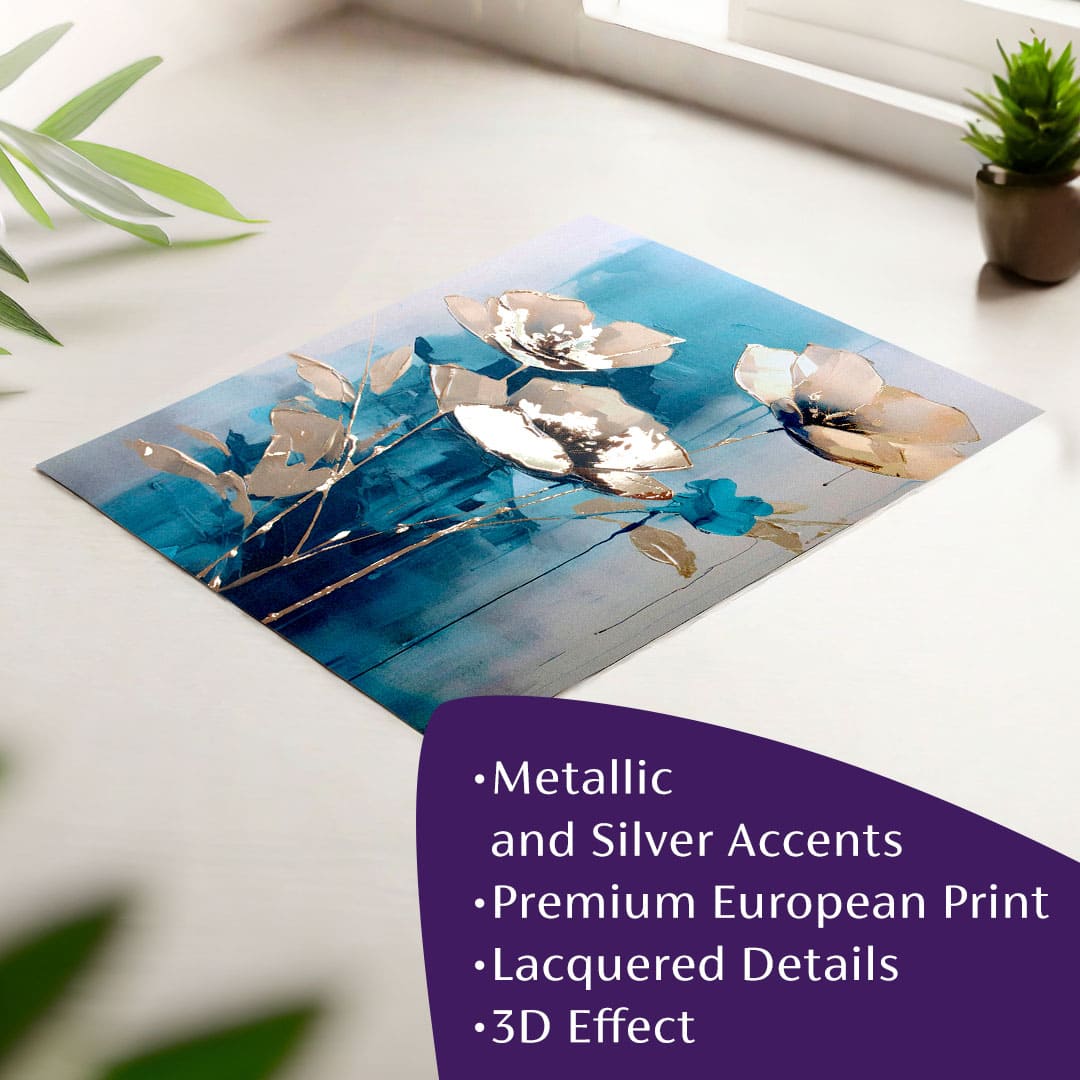Αφίσα τοίχου με EXTRA εφέ - Teal Flowers | διάφορες διαστάσεις