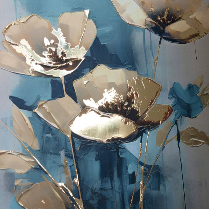 Αφίσα τοίχου με EXTRA εφέ - Teal Flowers - εικόνα 3