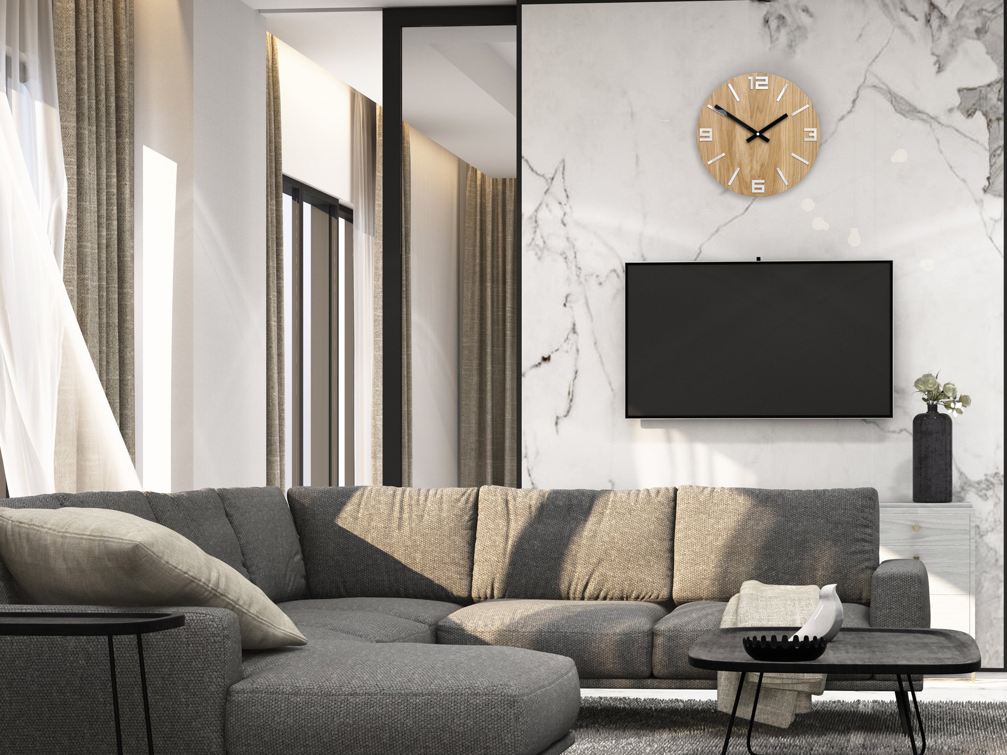 Ξύλινο ρολόι τοίχου ARABIC Λευκό