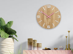 Ξύλινο ρολόι τοίχου ARABIC Λευκό-Ροζ