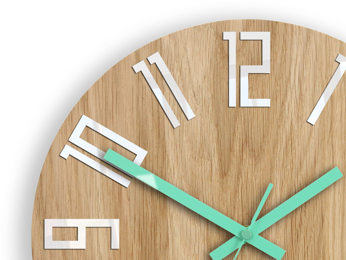 Ξύλινο ρολόι τοίχου SLIM White-Menthol - εικόνα 2