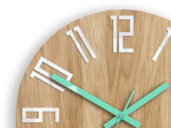 Ξύλινο ρολόι τοίχου SLIM White-Menthol - εικόνα 2