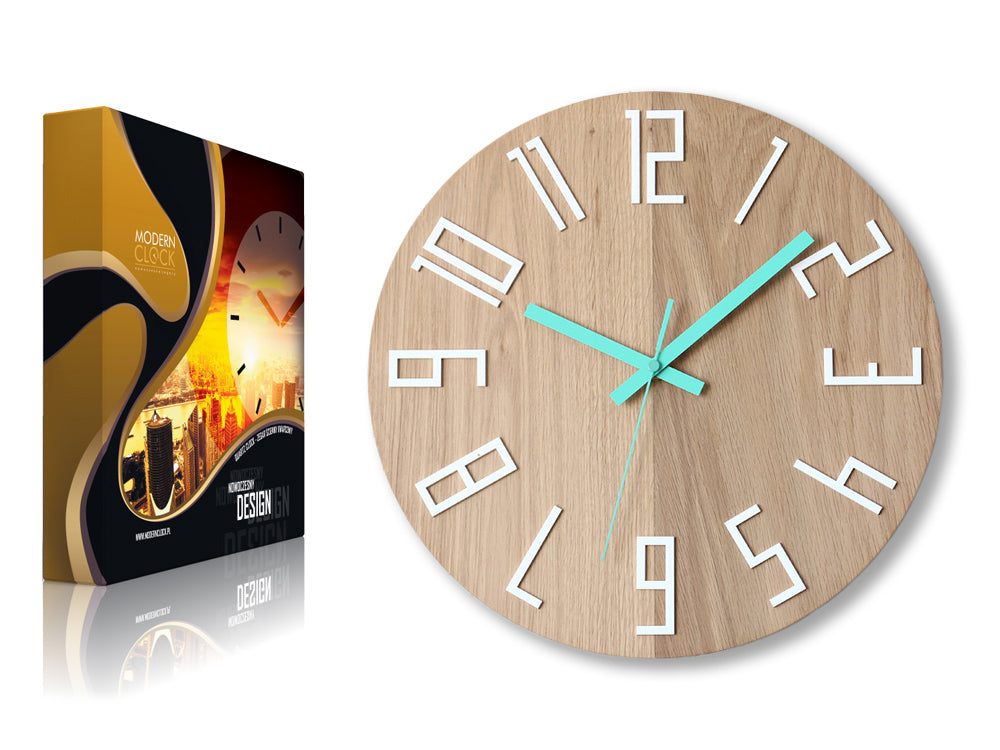 Ξύλινο ρολόι τοίχου SLIM White-Menthol - εικόνα 5