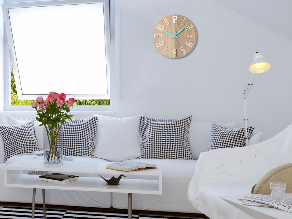 Ξύλινο ρολόι τοίχου SLIM White-Menthol