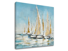Ζωγραφική σε καμβά ΠΛΟΙΑ ΣΤΗ ΘΑΛΑΣΣΑ 80x80 cm