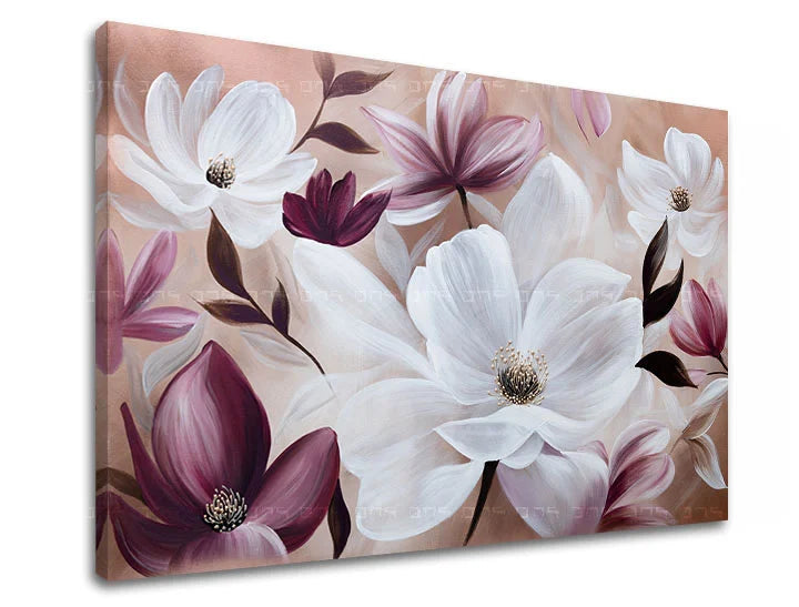 Λευκά και μωβ λουλούδια Έκπτωση 60% 70X50 cm