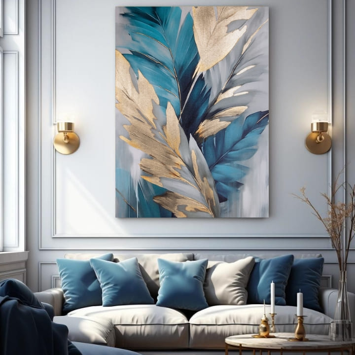 Χρυσή πινελιά σε καμβά Heavenly Feathers 80x120 cm