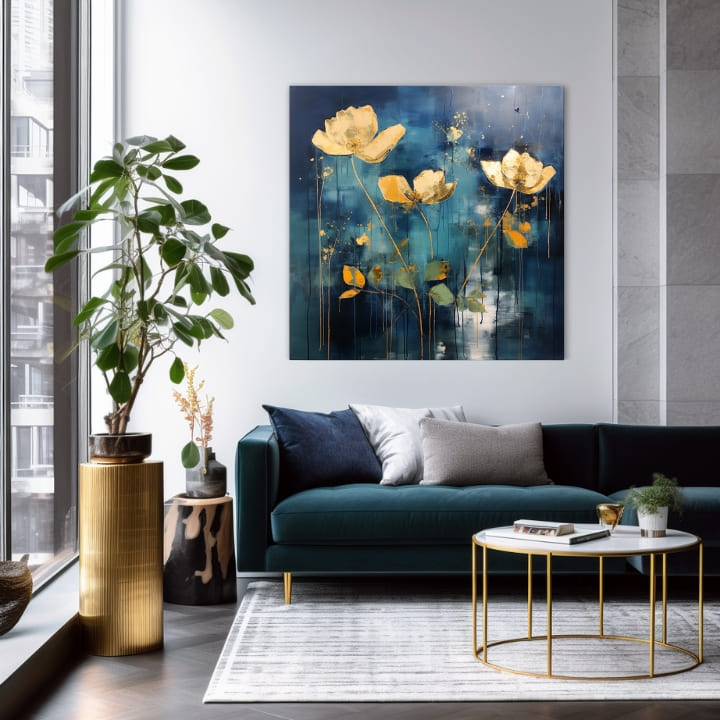 Διαχρονική κομψότητα σε καμβά Χρυσό τοπίο σε μπλε τόνους | διαφορετικές διαστάσεις