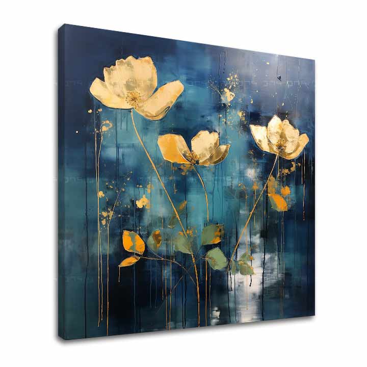 Διαχρονική κομψότητα σε καμβά Χρυσό τοπίο σε μπλε τόνους | διαφορετικές διαστάσεις