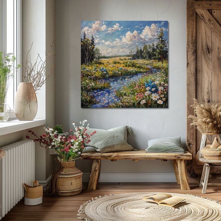 Τοπίο ζωγραφική σε καμβά Ρεύμα στη φύση