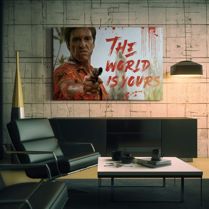 Πίνακας ζωγραφικής του Bloody Tony Montana με ένα όπλο στο χέρι | διαφορετικές διαστάσεις