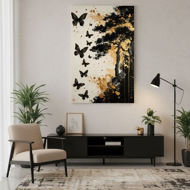 Η εικόνα στον καμβά Butterfly Harmony - Black and Gold Design