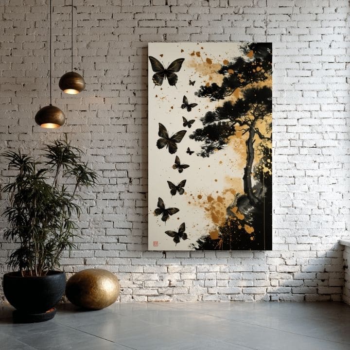 Η εικόνα στον καμβά Butterfly Harmony - Black and Gold Design