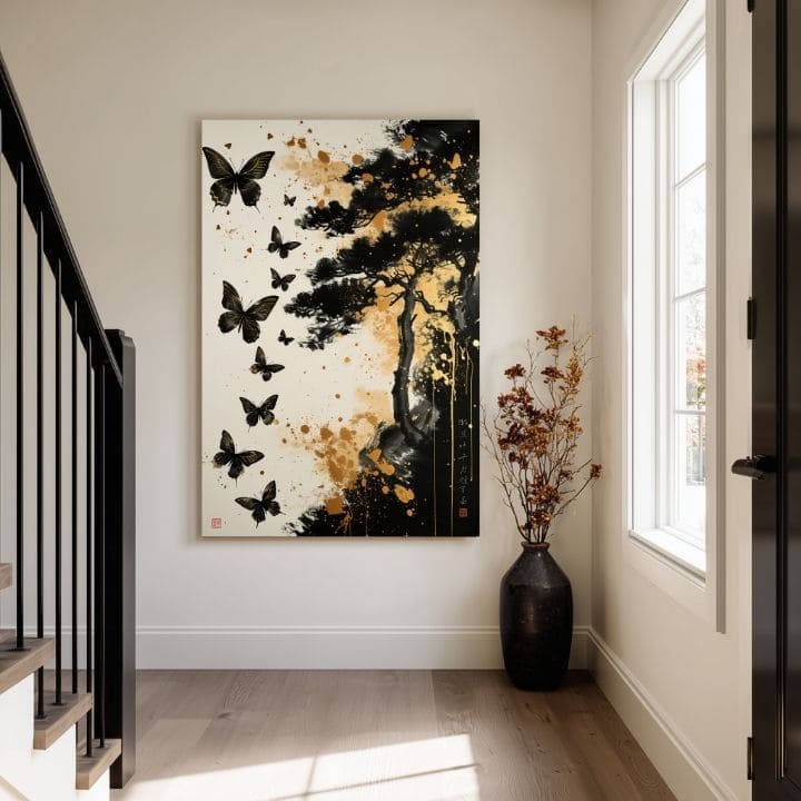 Η εικόνα στον καμβά Butterfly Harmony - Black and Gold Design