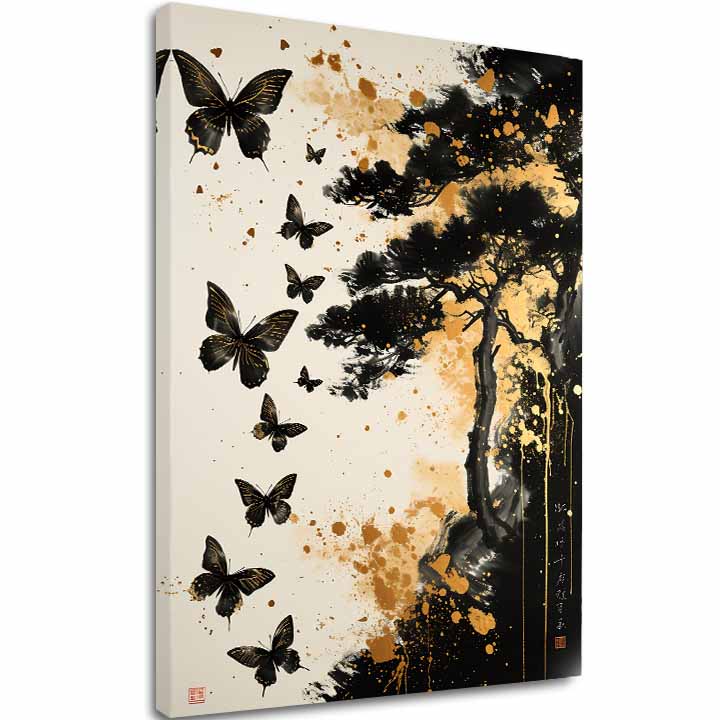 Η εικόνα στον καμβά Butterfly Harmony - Black and Gold Design - εικόνα 2