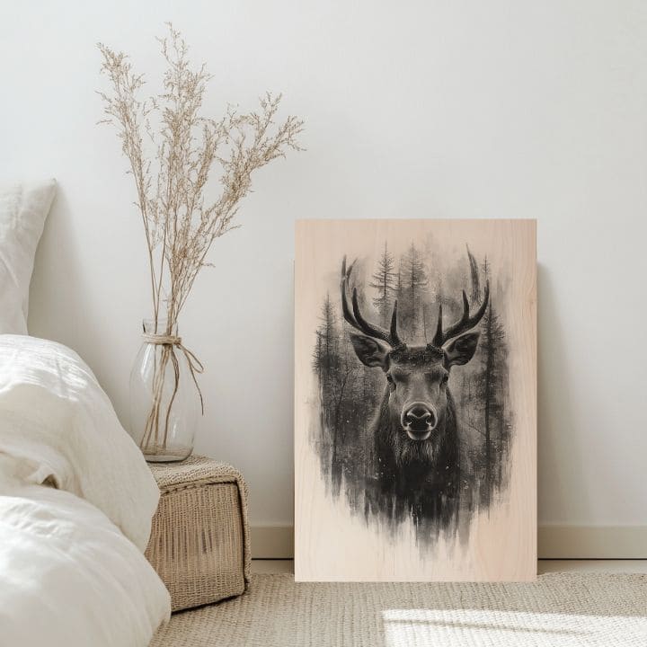 Η εικόνα στο ξύλο - Ελάφια σε ένα ήσυχο νεφέλωμα