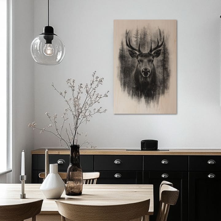 Η εικόνα στο ξύλο - Ελάφια σε ένα ήσυχο νεφέλωμα