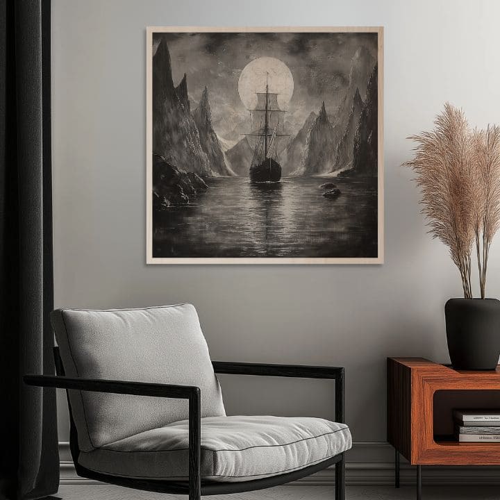 Η εικόνα στο ξύλο - Drakkar κάτω από το φεγγάρι