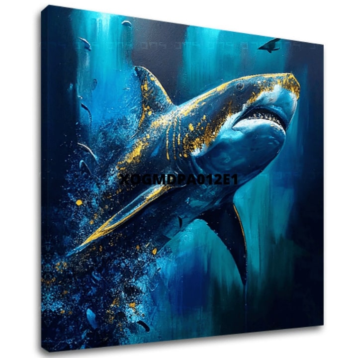 Διακοσμητική ζωγραφική σε καμβά - PREMIUM ART - Shark Force in Dark Water - εικόνα 2