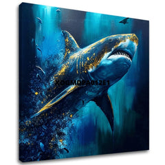 Διακοσμητική ζωγραφική σε καμβά - PREMIUM ART - Shark Force in Dark Water - εικόνα 2