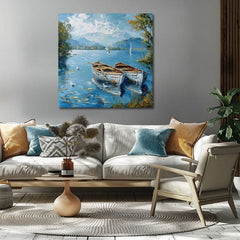 Τοπίο σε καμβά Τοπίο με βάρκες | φινιρισμένο στο χέρι του καλλιτέχνη - εικόνα 3