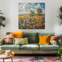 Η εικόνα ενός χωραφιού με λουλούδια σε καμβά Καλοκαιρινό λιβάδι | Ακρυλικό λεπτομέρειες