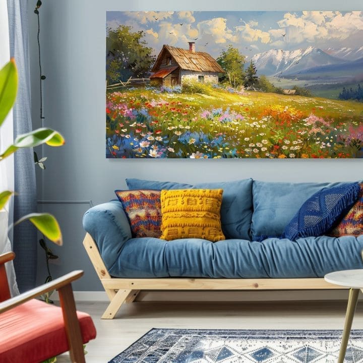 Πίνακας ζωγραφικής Πολύχρωμο λουλούδι λιβάδι | Ακρυλικό λεπτομέρειες