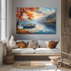 Τοπίο ζωγραφική σε καμβά Φθινοπωρινά φύλλα δίπλα στη λίμνη | Ακρυλικό λεπτομέρειες