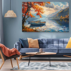 Τοπίο ζωγραφική σε καμβά Φθινοπωρινά φύλλα δίπλα στη λίμνη | Ακρυλικό λεπτομέρειες