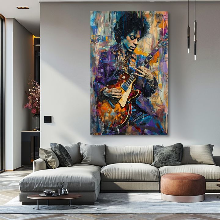 Εικόνα JIMI HENDRIX - Κιθάρα στη φωτιά | 100% πρωτότυπο ακρυλικό ζωγραφισμένο