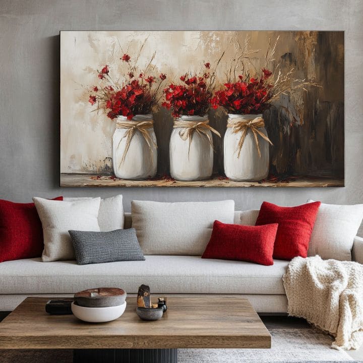 Ρουστίκ ζωγραφική | Άγρια λουλούδια σε βάζο | 100% αυθεντική ακρυλική ζωγραφική