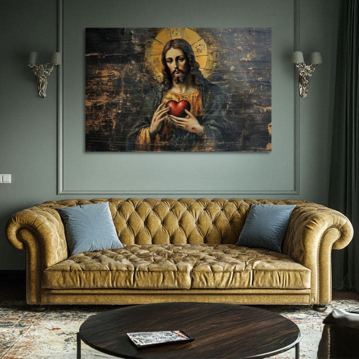 Sacred Heart of Jesus | Ζωγραφισμένο με ακρυλικό και φύλλα χρυσού