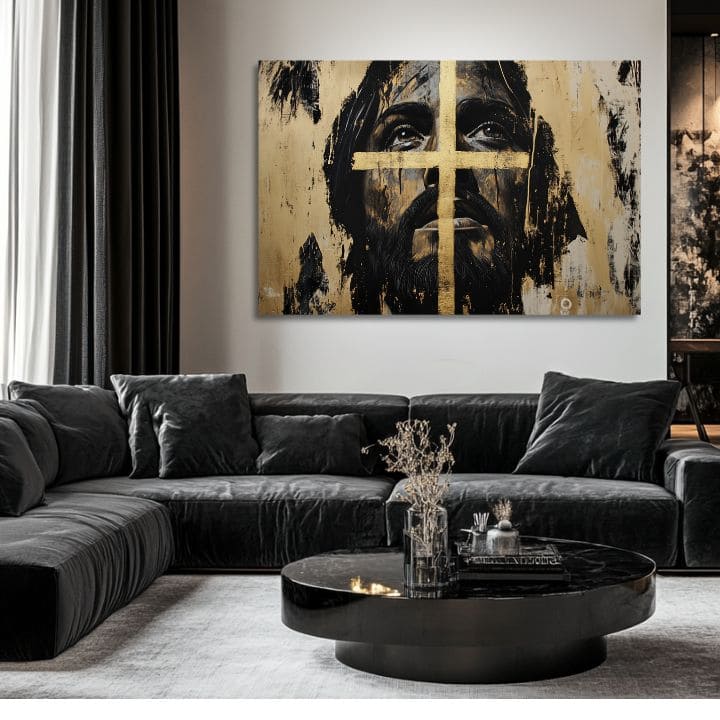 Ιησούς ο Σωτήρας με χρυσό σταυρό | Ζωγραφισμένο με ακρυλικό και φύλλα χρυσού