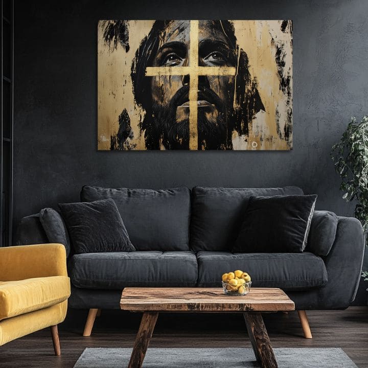 Ιησούς ο Σωτήρας με χρυσό σταυρό | Ζωγραφισμένο με ακρυλικό και φύλλα χρυσού