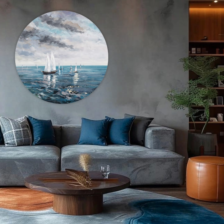 Στρογγυλές ζωγραφιές με ακρυλικό Γαλάζιοι ορίζοντες | διαφορετικές διαστάσεις
