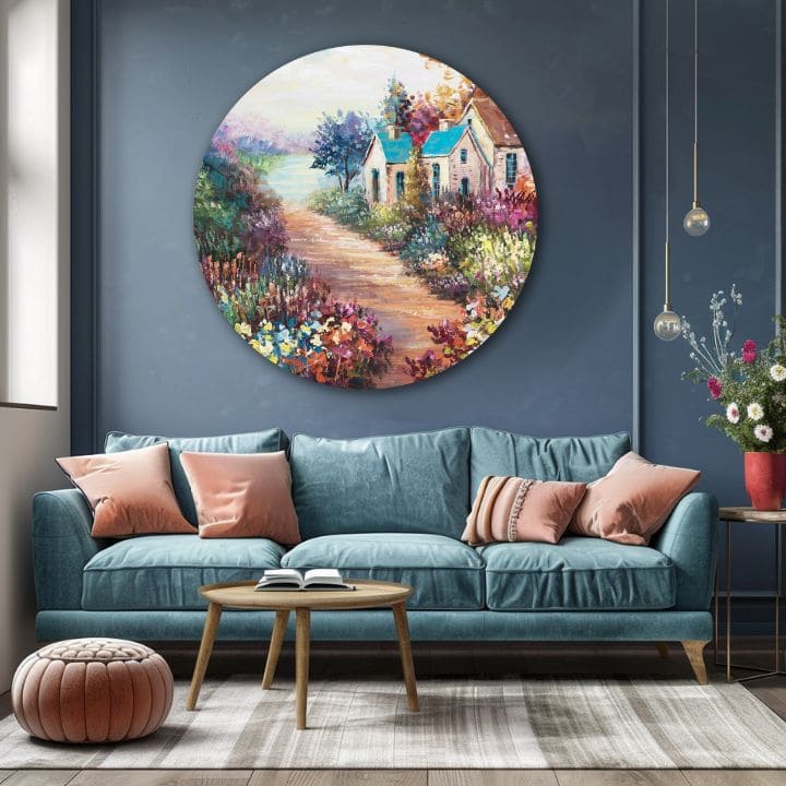 Στρογγυλή ζωγραφισμένη εικόνα του σπιτιού της γιαγιάς | διαφορετικές διαστάσεις