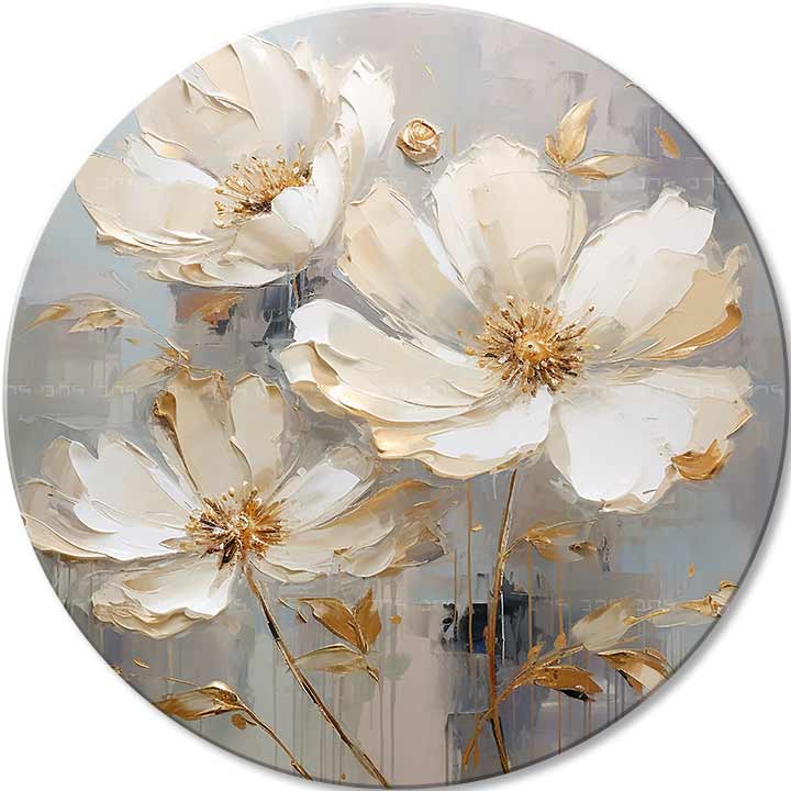 Στρογγυλά έργα ζωγραφικής με ακρυλικό Λουλούδια με φορέματα μπάλας | διαφορετικές διαστάσεις