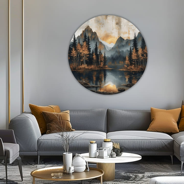 Στρογγυλές ζωγραφιές με ακρυλικό Λυκόφως σε μια ήσυχη κοιλάδα | διαφορετικές διαστάσεις