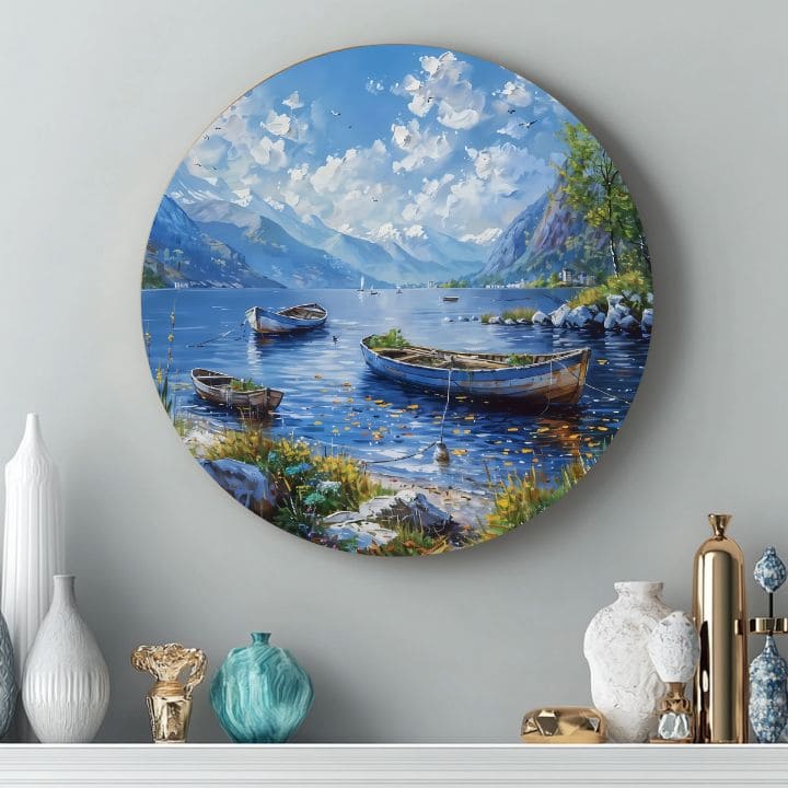 Στρογγυλές ζωγραφιές με ακρυλικό Αλπικές βάρκες