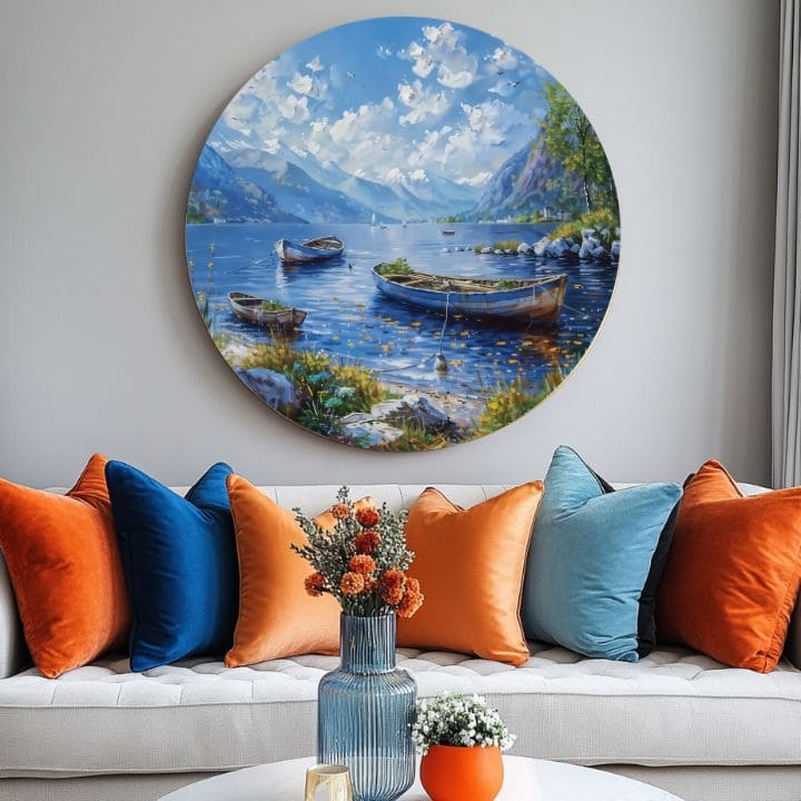 Στρογγυλές ζωγραφιές με ακρυλικό Αλπικές βάρκες