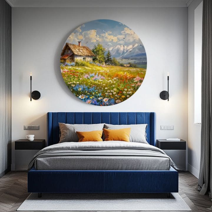 Στρογγυλοί ακρυλικοί πίνακες Mountain Cottage