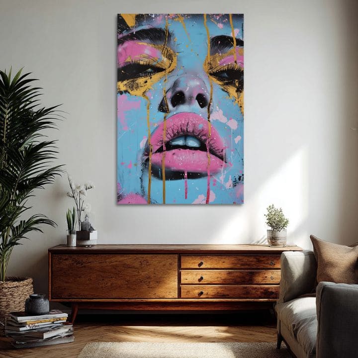 Εικόνα NEON LIPS σε καμβά | Ζωγραφισμένη δομή